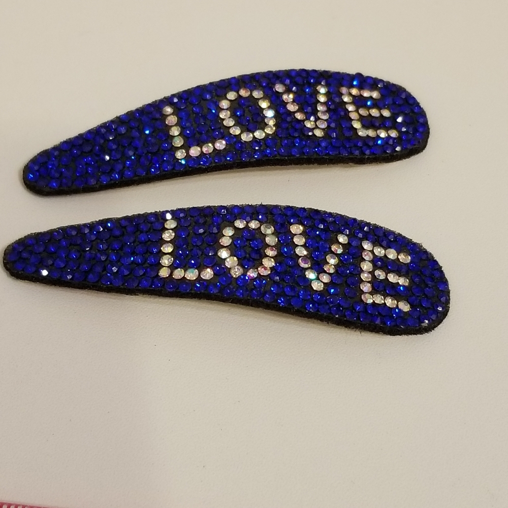 3/25🦋Blue Rhinestone LOVE Hair Clips New - Picture 5 of 5